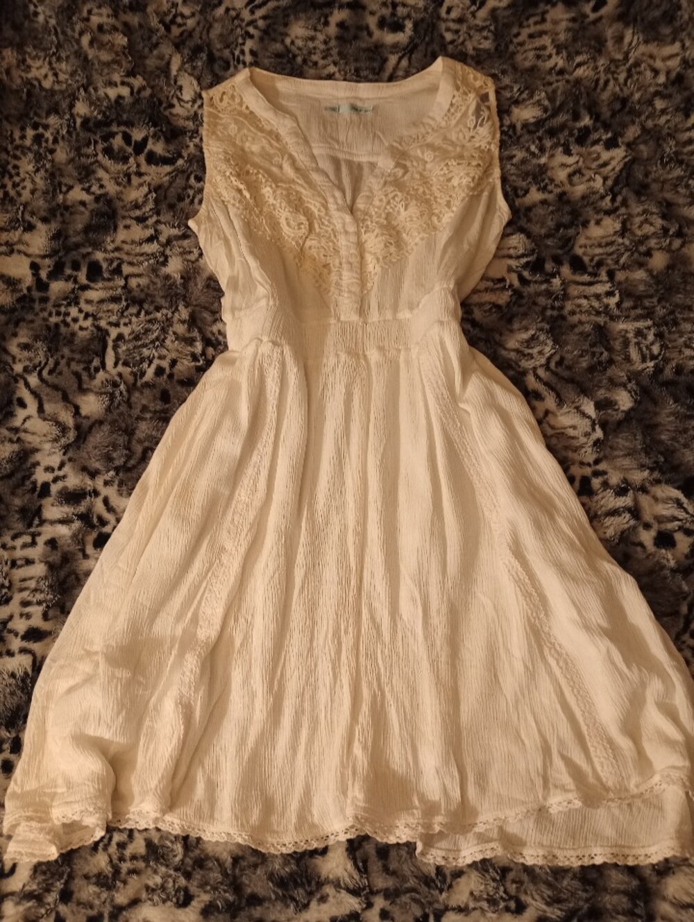 Cottagecore Cream Ivory Lace-Trim Sleeveless Dress Women's